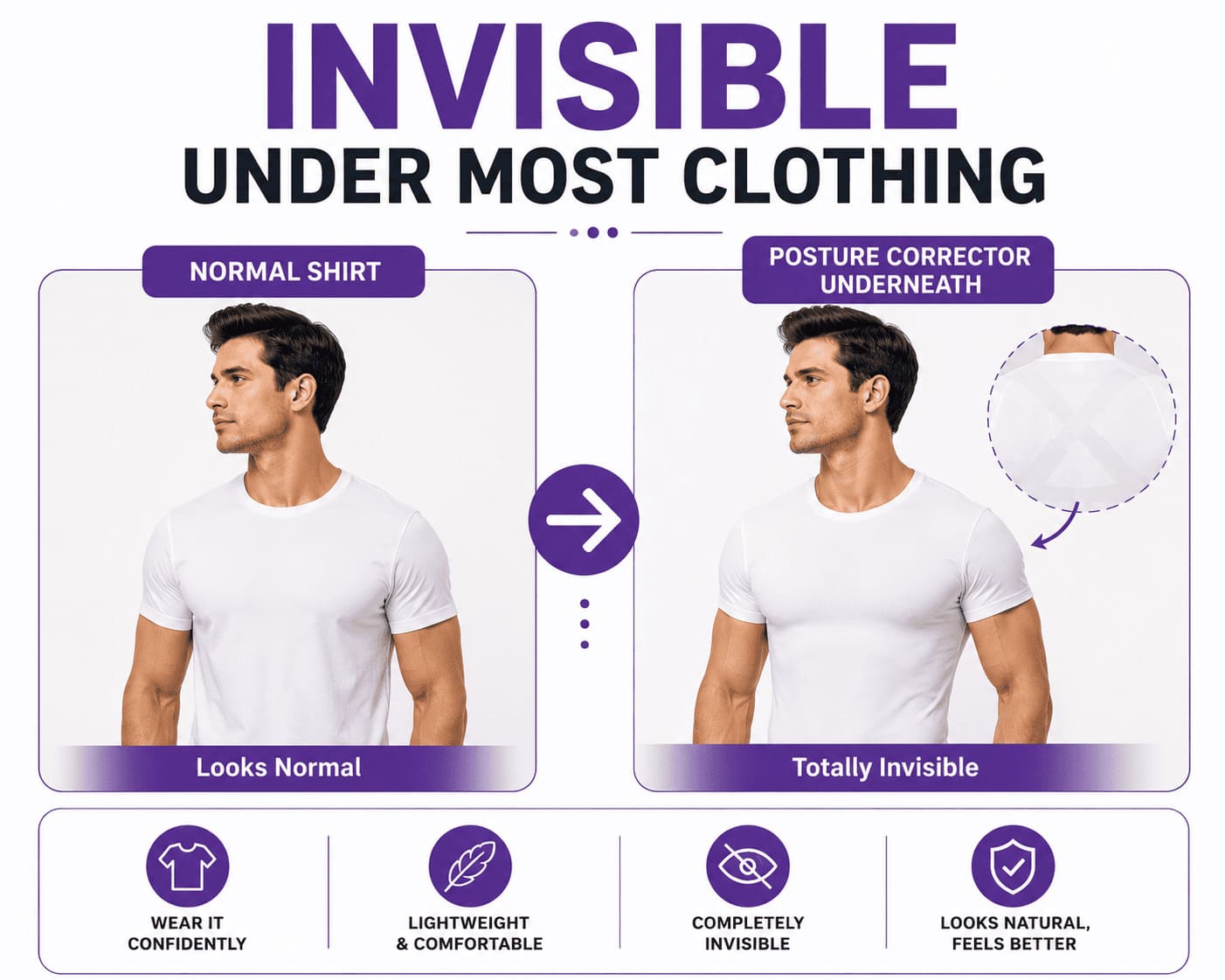 Back Brace Posture Corrector for Men and Women,Adjustable Back Posture Belt Invisible